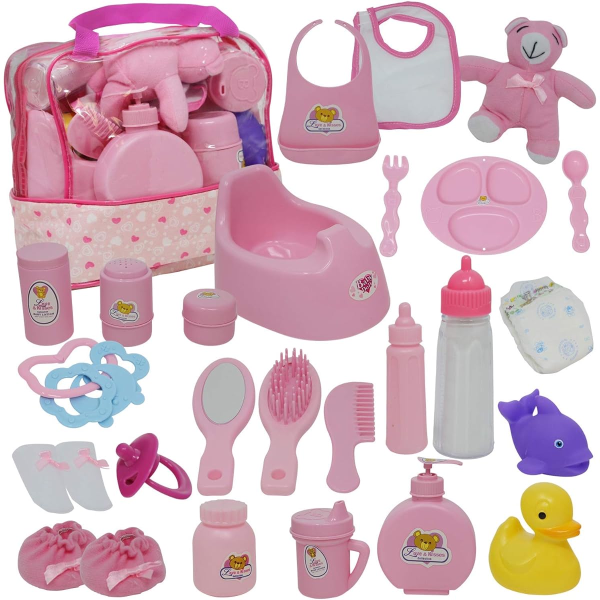 Baby Doll Nappy Bag Set, Doll Feeding Set with Baby Doll Accessories Includes Doll Bottles