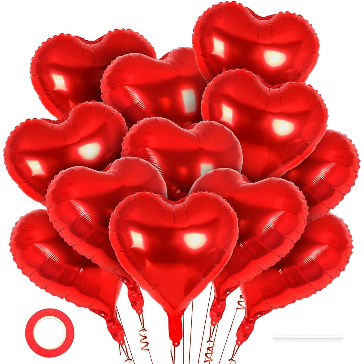 Heart Balloons, 12pcs 18inch Heart Shaped Foil Balloons Love Balloons Valentine Balloons for Birthday Party Wedding Engagement Party Baby Shower Valentine's Day Decorations (Red)