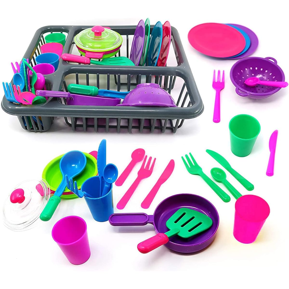 VIPAMZ Kitchen Pretend Play Toy Tableware Plates Colorful Set (26 Pieces)