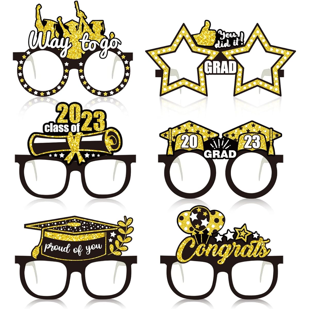 Congratulations Graduation Party Decorations 24 Pieces Graduation Party Paper Glasses 2023 Graduation Decorations for Graduates 2023 Graduation Photo Booth Props Black Gold Glasses for Graduation