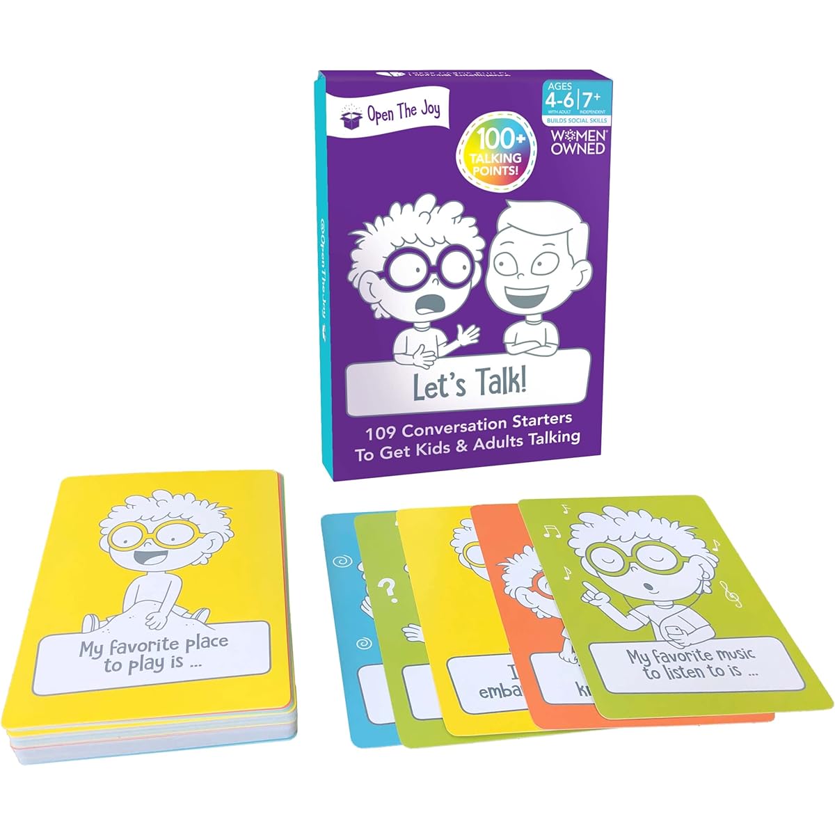 Open The Joy Let's Talk Conversation Cards for Kids Great Conversation Starter Family Travel Card Game for Road Trips Builds Confidence and Emotional Intelligence Great Gift for Kids Ages 4-6 and Up