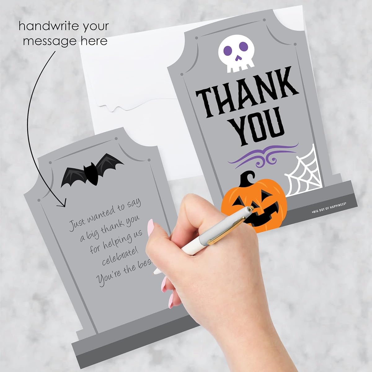 Happy Big Polka Dot Cute Colorful Gravestone - Shaped Thank You Cards - Kids Halloween Party Thank You Cards with Envelopes - Set of 12