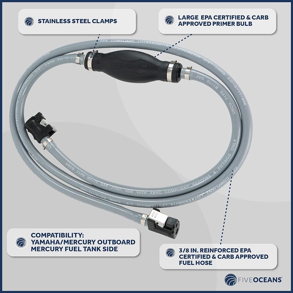 Five Oceans 3/8 Marine Fuel Line Yamaha Mercury Outboard Fuel Line Boat Motor Fuel Line Hose Reinforced EPA/CARB Part 22-13563Q7 22-13563A7 22-13563A6 22-13563T7 - Replaces FO4285.