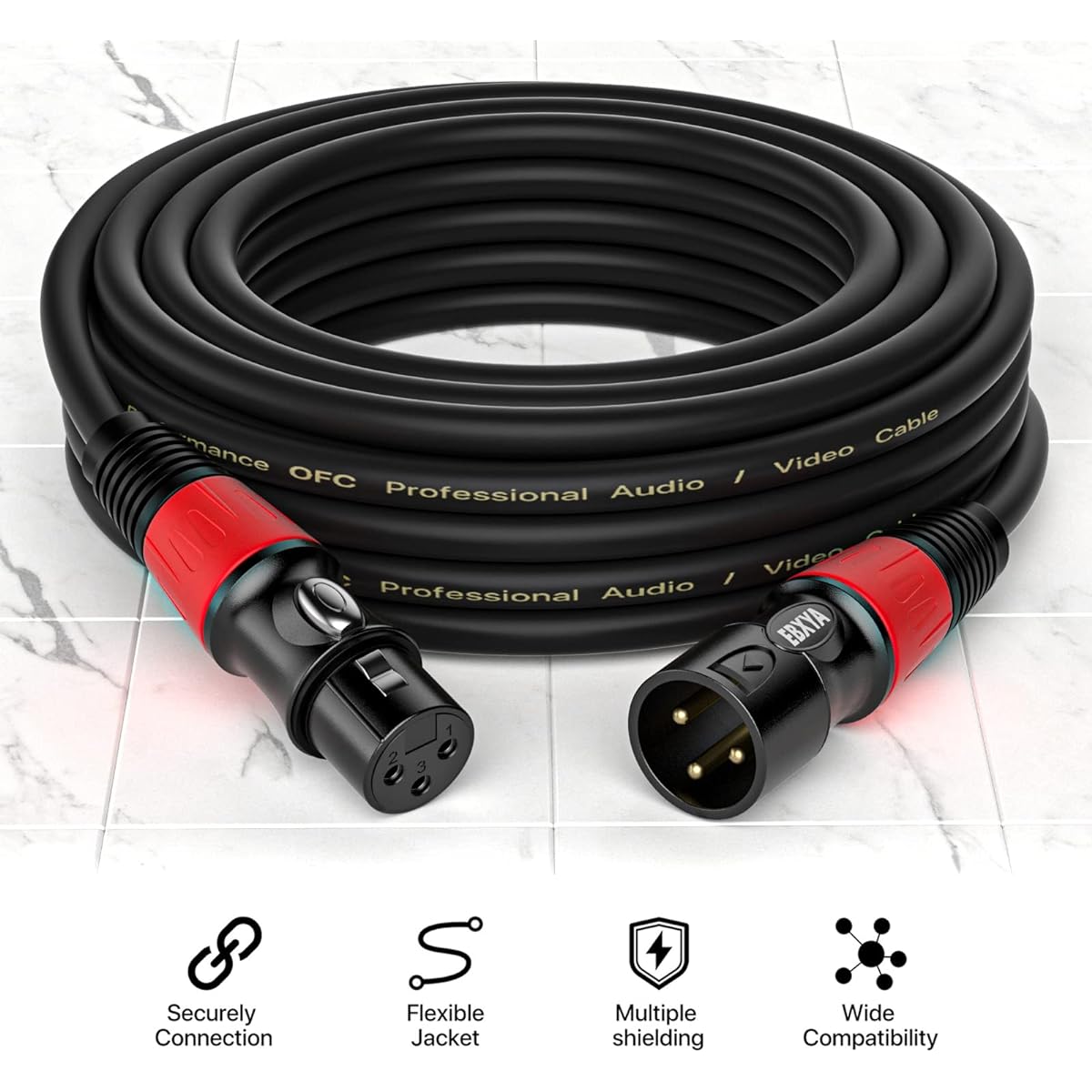 EBXYA 100ft XLR Cable 2 Pack - 3 Pin Male to Female XLR Microphone Cable