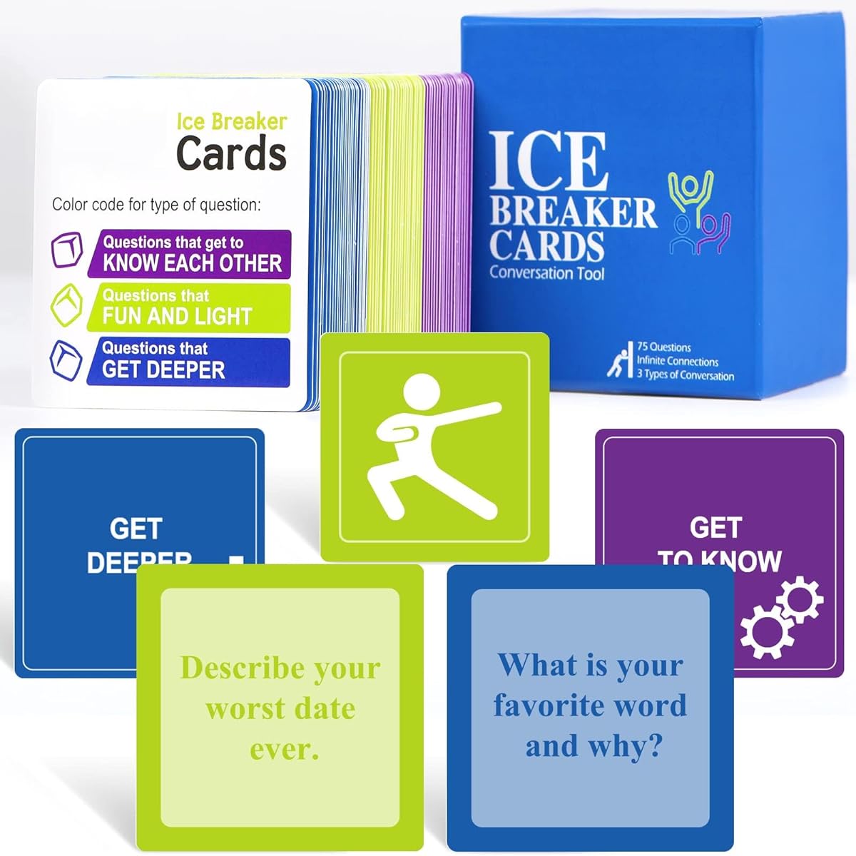 chiazllta 75 Connection Cards Icebreaker Questions Trust Building Games Team Building Activities Conversation Starters for Meetings and the Workplace (87 Cards)
