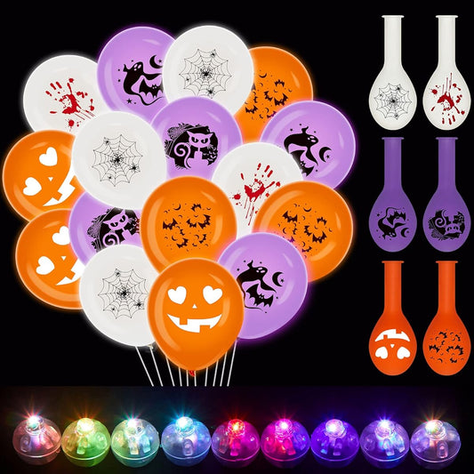 80 Pieces Halloween LED Balloons 10 Inch Latex Round Light Up Balloons Multicolor Bright Party Balloons for Halloween Party Glow Balloons Halloween Supplies (Purple White Orange)