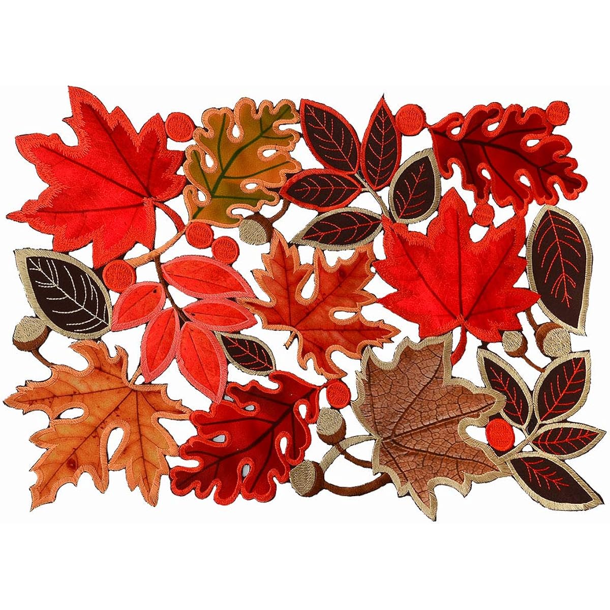 Simhomsen Embroidered Leaves Table Runner Thanksgiving Fall Harvest Decor 14 x 20 inches (set of 4)