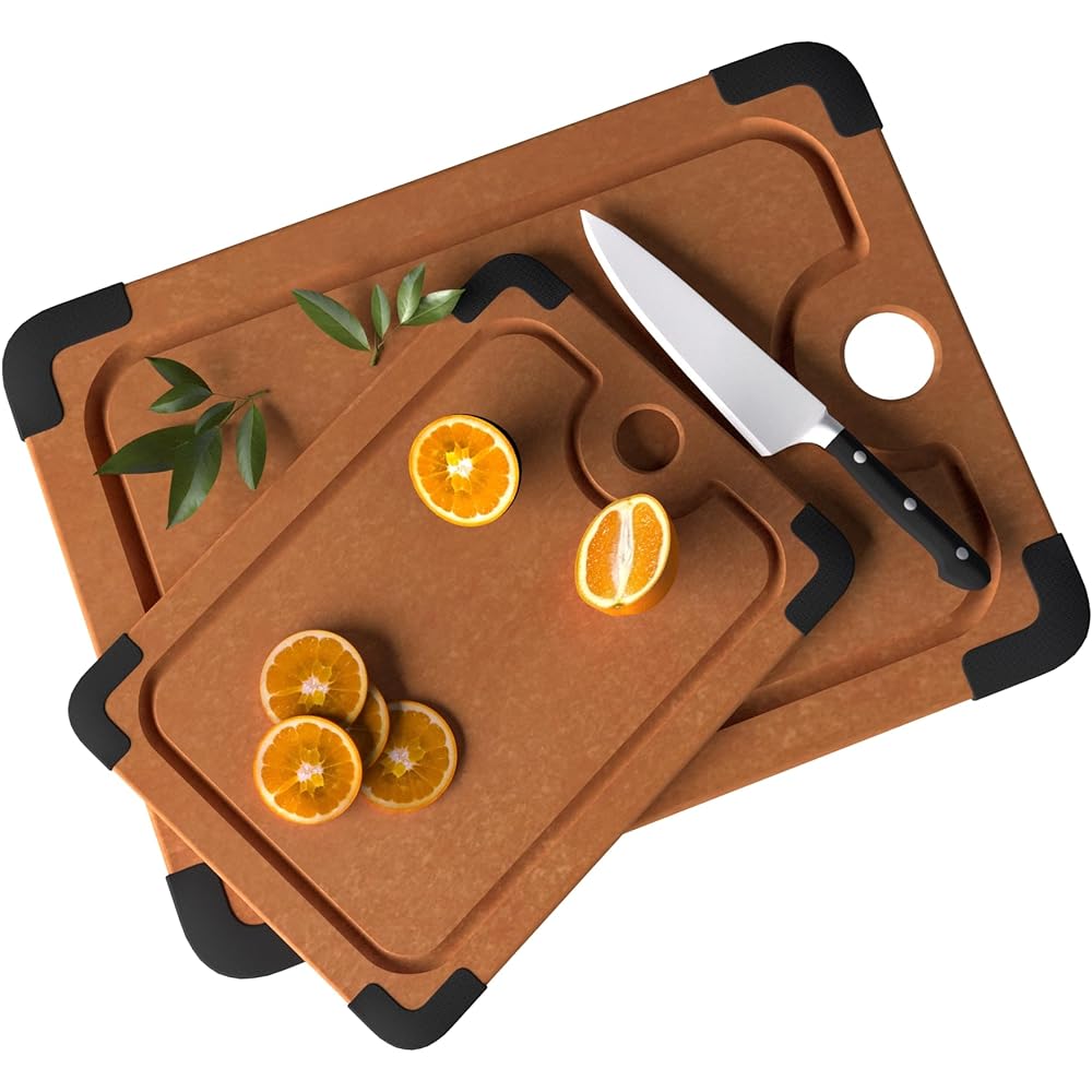 ChefCat Wooden Cutting Board, Pine Fiber, Dishwasher Safe, High Heat Resistance, Antibacterial, Thin, Silicone Non-Slip, High Density Impermeable, Housewarming, Outdoor Suitable, Making Sushi, Cutting Fruits (M)