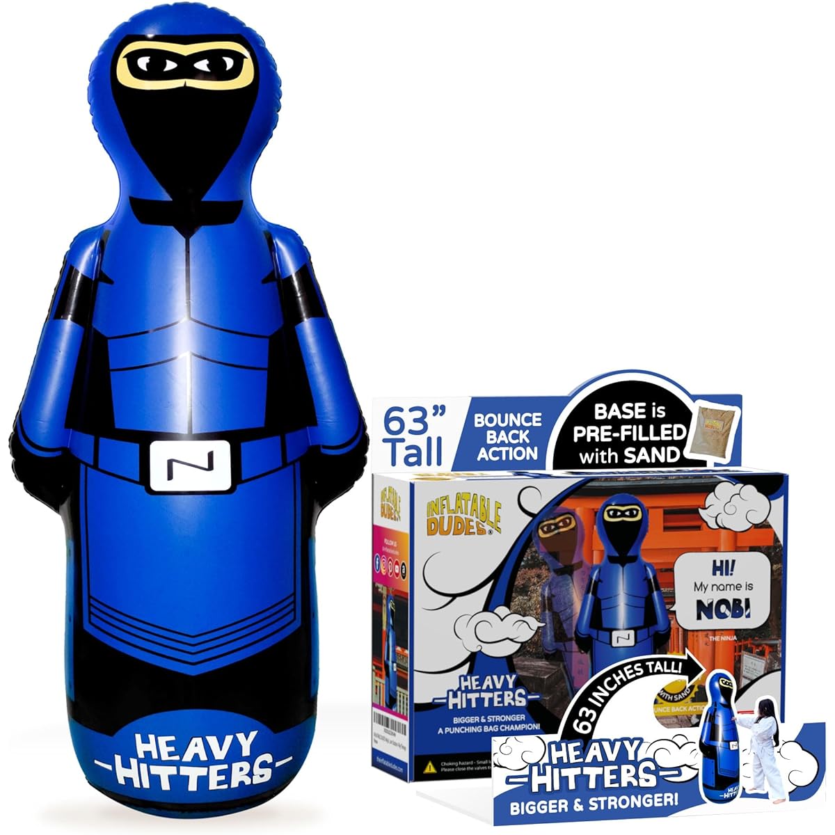 Inflatable DUDES Ninjas - Punching Bag for Kids | Already Filled with Sand | Bop Bag | Inflatable Toy | Boxing - Premium Vinyl | Bouncing Action! | Indoor Outdoor - Play Therapy