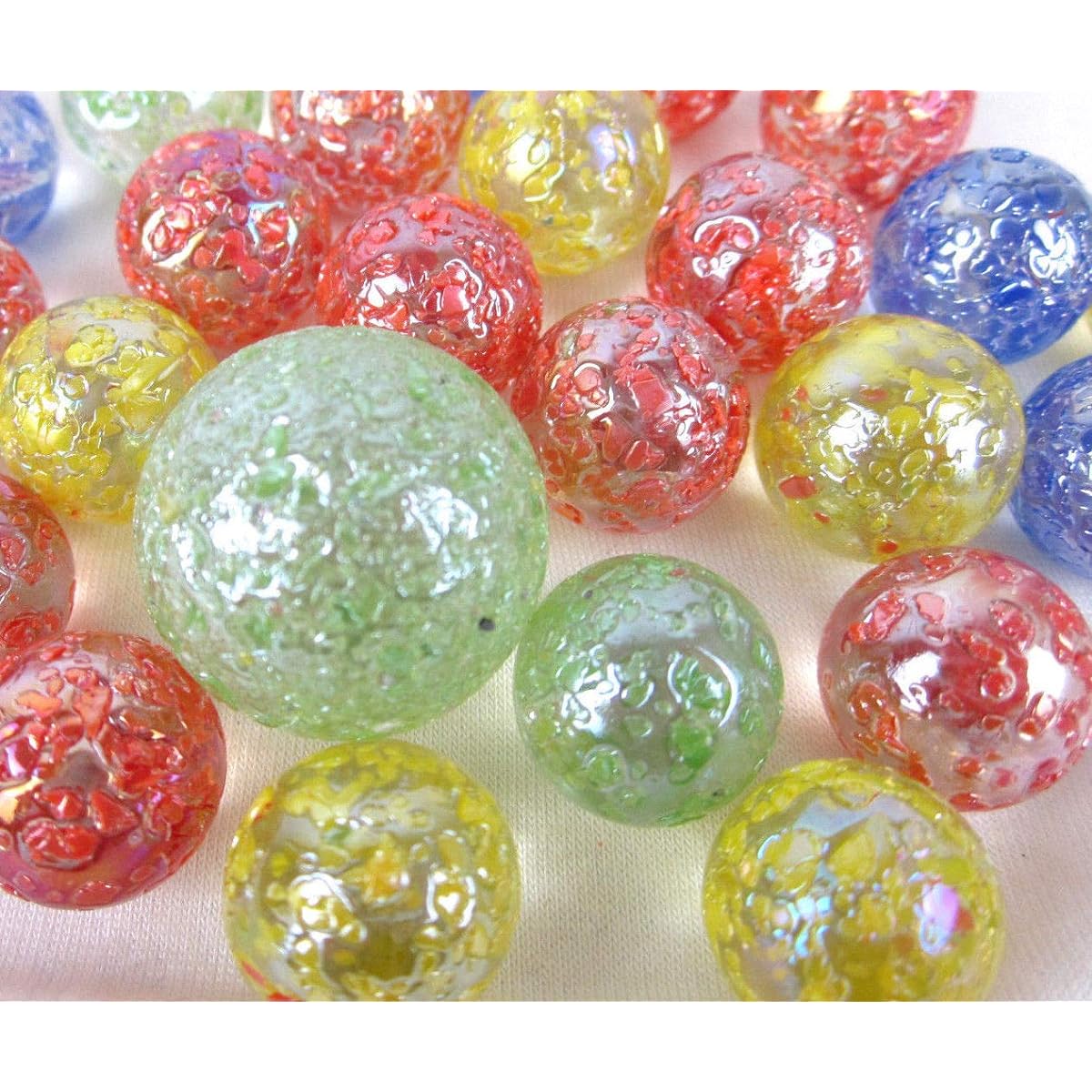 Big Game Toys~ Glass Marbles Rainbow Glitter Blue/Red/Green/Yellow Spotted Glitter Confetti Classic Style Game Pack (24 Players, 1 Shooter) Decoration/Vase Filler/Aquarium