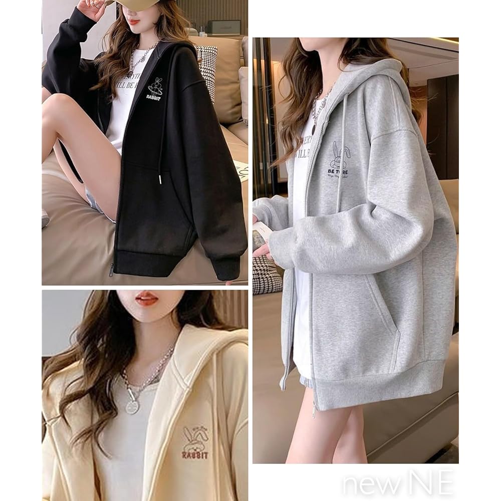 [newNE] Rabbit Zip Up Parka Outerwear Warm Casual Oversized