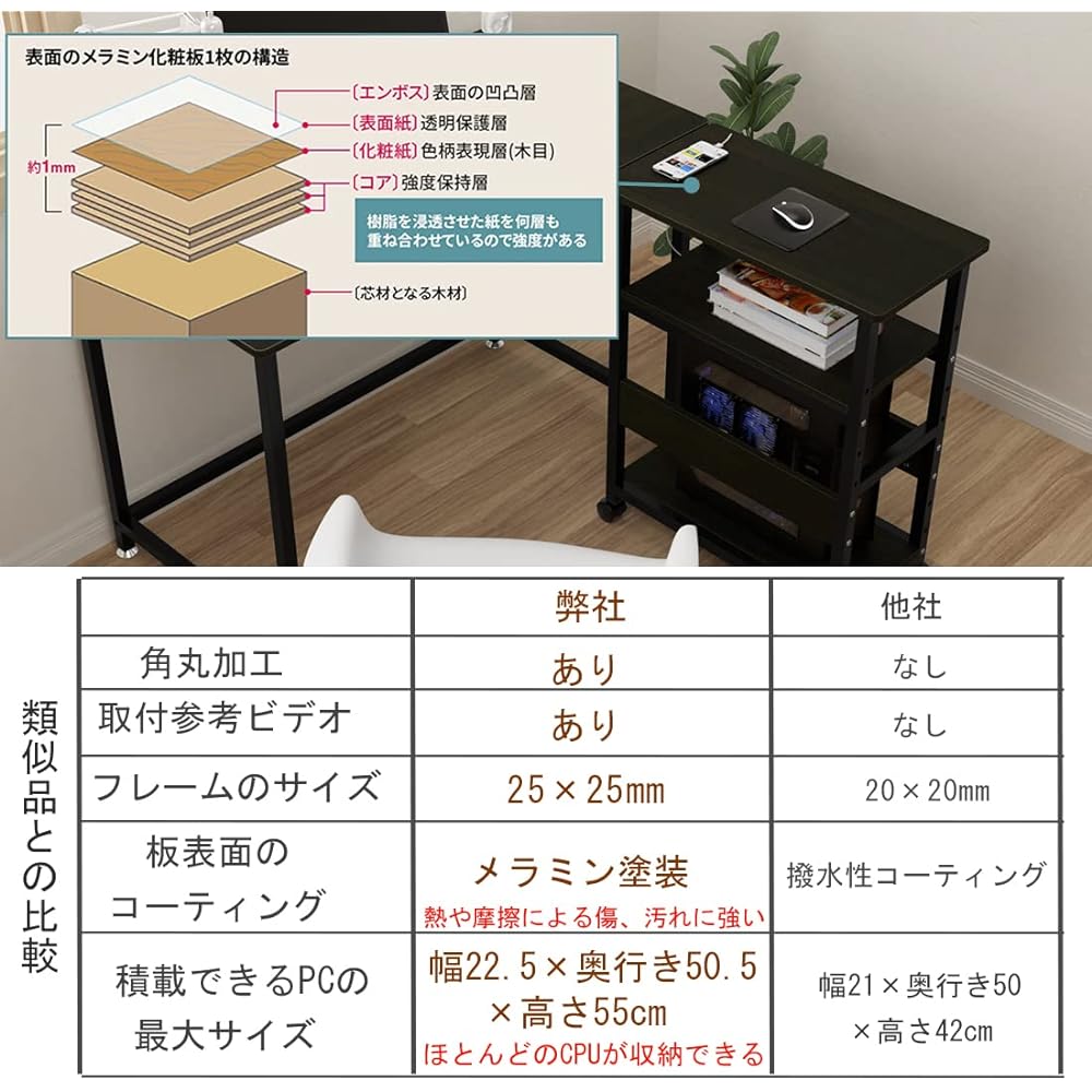 Computer Wagon PC Wagon CPU Wagon 3 Tiers with Casters Desk Wagon Desk Side Wagon Adjustable Shelf Height Computer Storage Wooden Side Wagon Storage Rack with Handle Office Storage Office Wagon Dark Brown Width 60 x Depth 32 x Height 75 cm