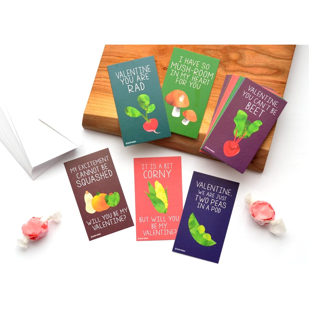 Nerdy Words Mini Vegetable Valentine (Wallet Size Card with Small Envelope) Valentine's Day (Set of 36)