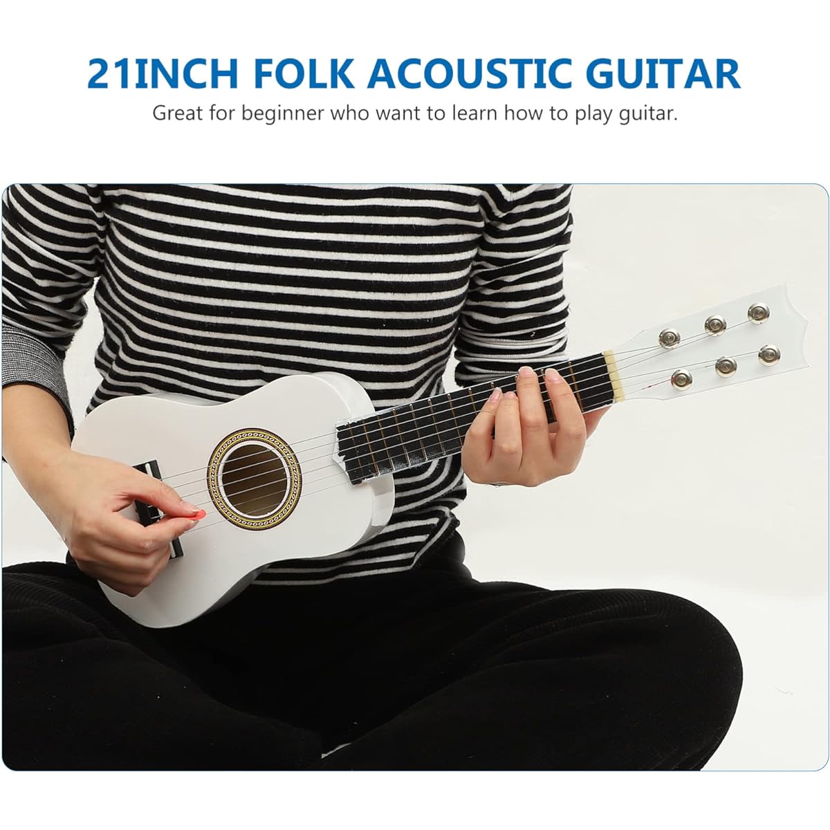 ARTIBETTER 21 Inch Guitar Small Acoustic Guitar Beginner 6 String Wooden Guitar White
