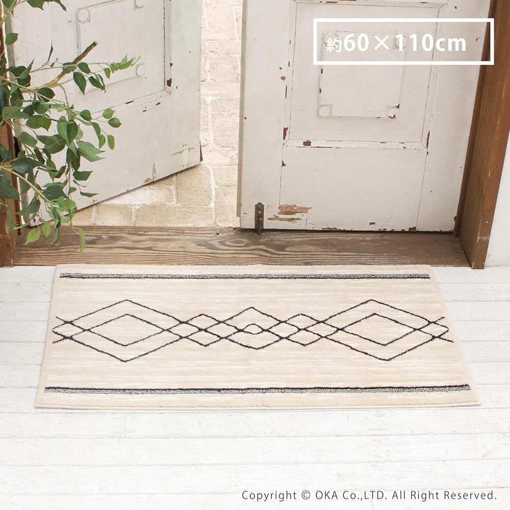 OKA Entrance Mat Beige Approximately 60cm x 110cm Thinka Vacase Anti-Slip