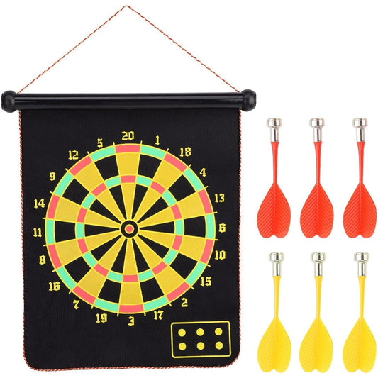 Roll Up Magnetic Dartboard Set, Double Sided Hanging Magnetic Dartboard Game, 15 Inch, Includes 6 Safety Darts