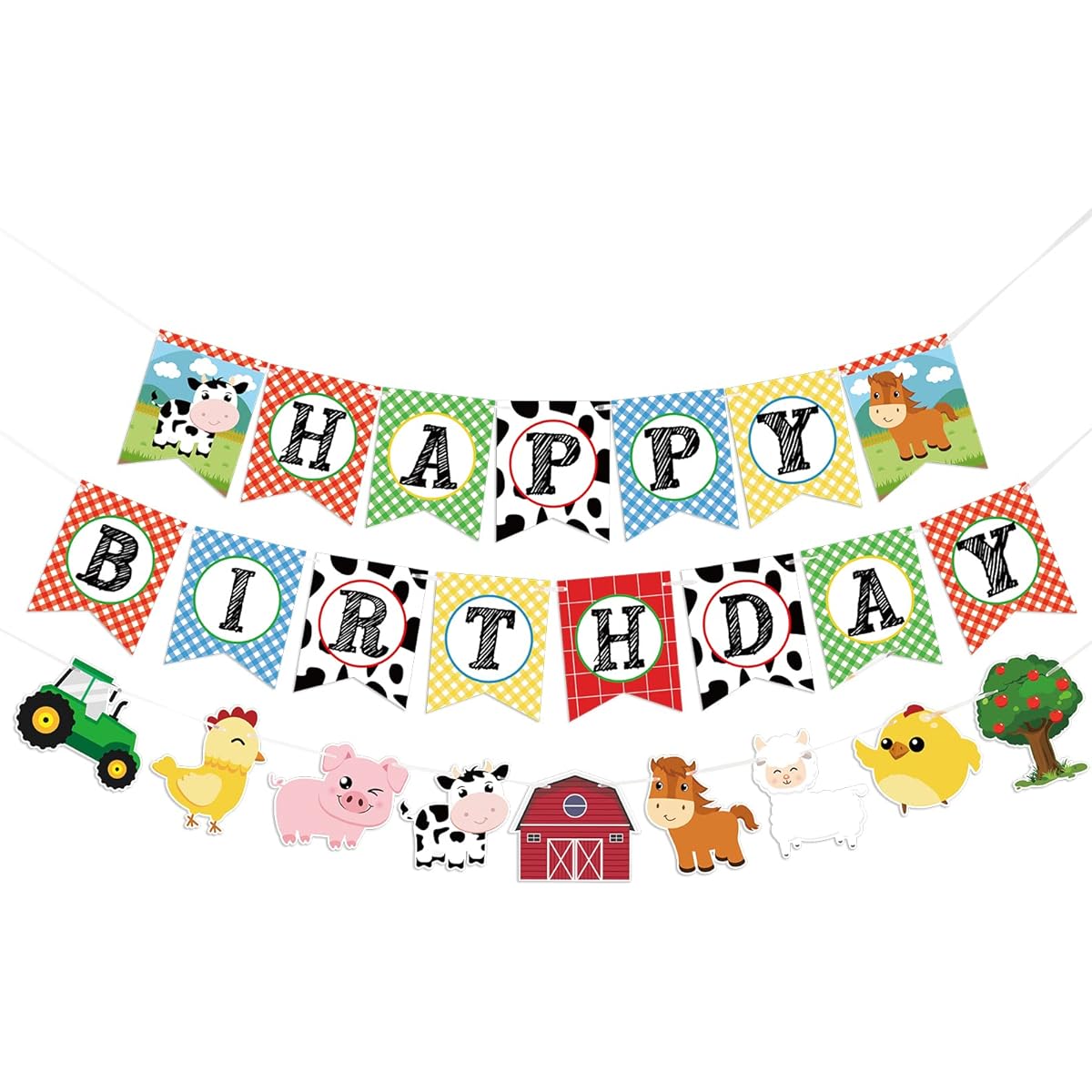 WERNNSAI Farm Animals Birthday Banner - Happy Birthday Banner Tractor Barn Yard Hanging Banner Garland for Kids Boys Girls Farm Theme Party Decorations Supplies