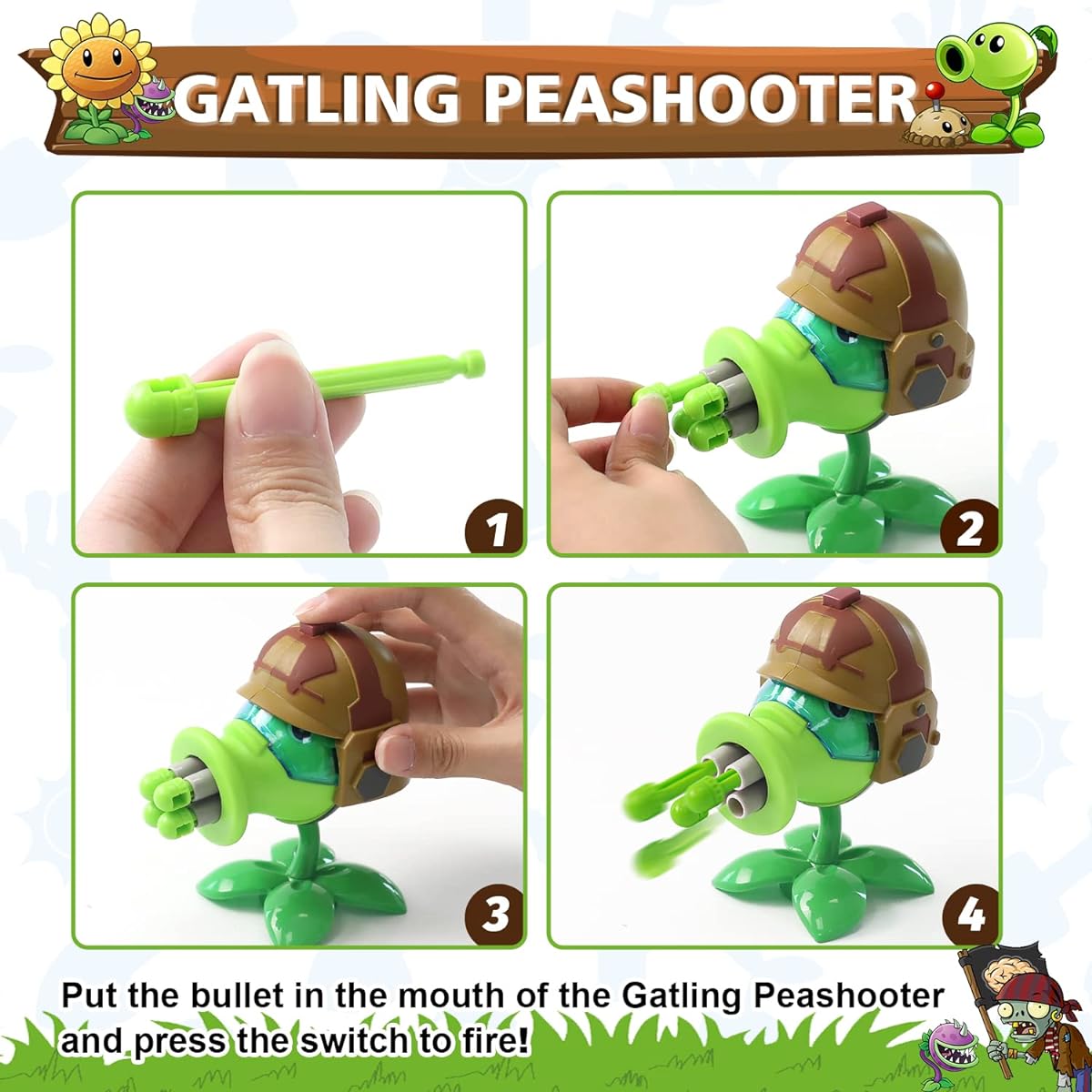 Maikerry Plants Toys PVC 4.5" Tall Pea Shooter and Zombie Shooting Toy, Great Christmas/Birthday/Gift for Boys/Girls