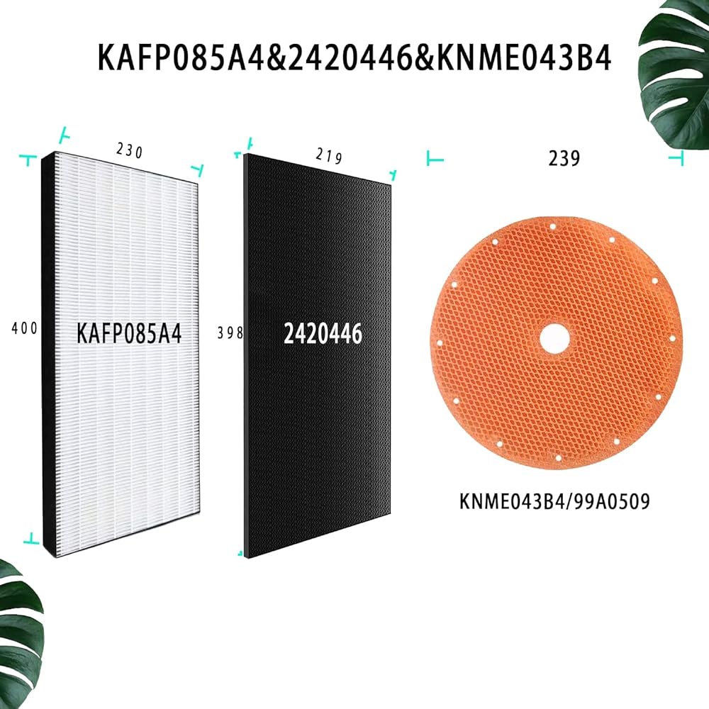 J&Q Dust Collection HEPA Filter KAFP085A4 (1 piece) + Deodorizing Filter 2420446 (1 piece) + Humidifying Filter KNME043B4 (1 piece) Air Purifier Replacement Filter Set Total of 3 Pieces Compatible Product