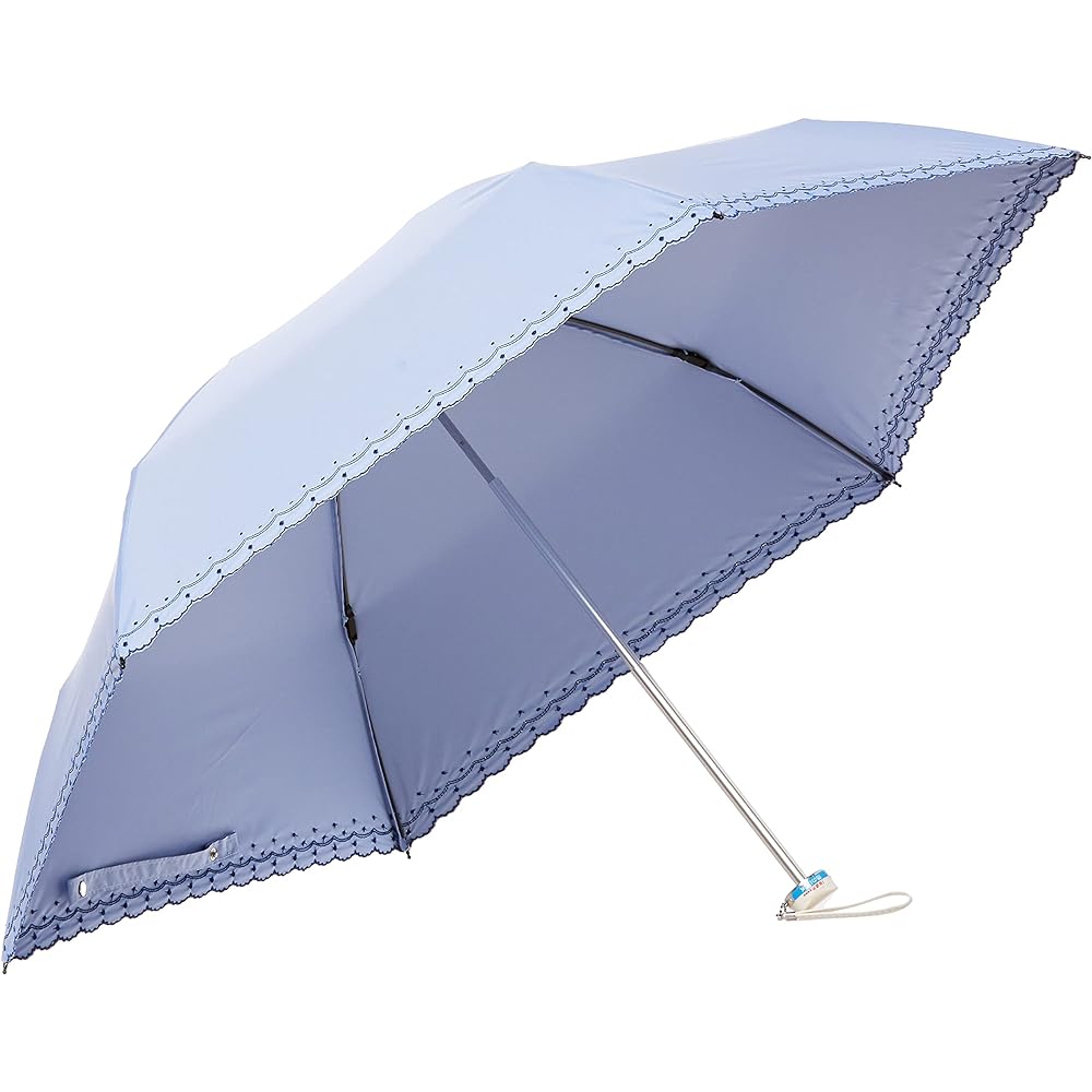 [Moonbat] Folding Umbrella um-feel (Anfeel) Dot Embroidery Parasol Parasol Folding Umbrella Women's 10952-02 [Heat Shielding, Class 1 Shading, For Both Sunny and Rainy Days, Lightweight] Saxophone Blue Saxophone Blue Rib Length: Approx. 50cm