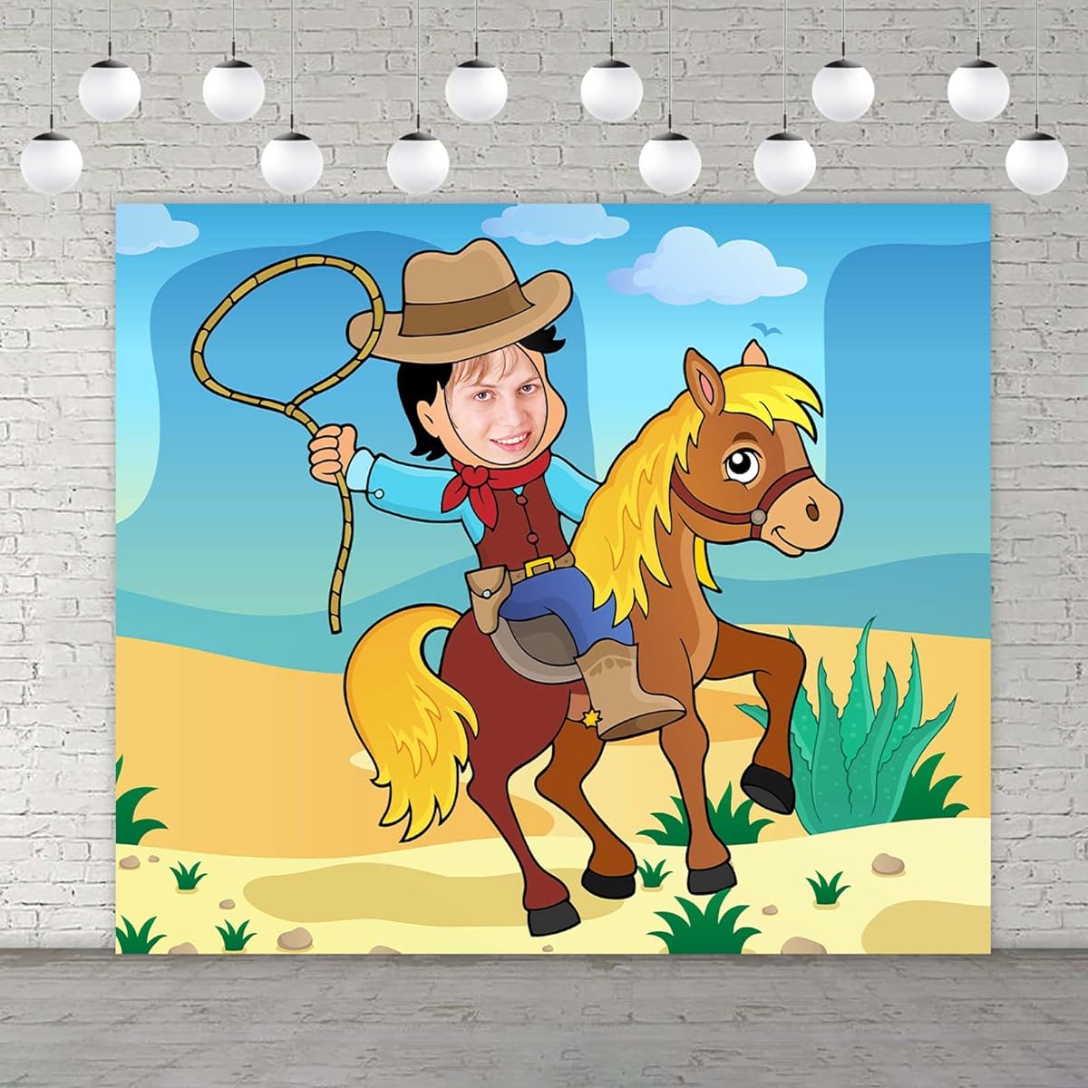 West Cowboy Horse Banner Backdrop Pretend Play Party Game West Cow Puncher Lasso Theme Decorations for Boys Rodeo 1st Birthday Party Baby Shower Supplies Photo Booth Props Favors