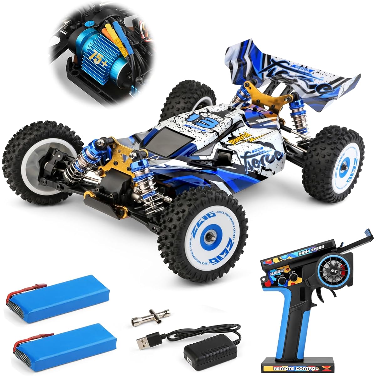 CKYSCHN WLtoys 124017(V2) High Speed RC Car 1/12 Brushless RC Car 75km/h 4x4 Hobby RC Buggy Car with Independent ESC for Adults High Speed Remote Control Truck Car with 2 Batteries