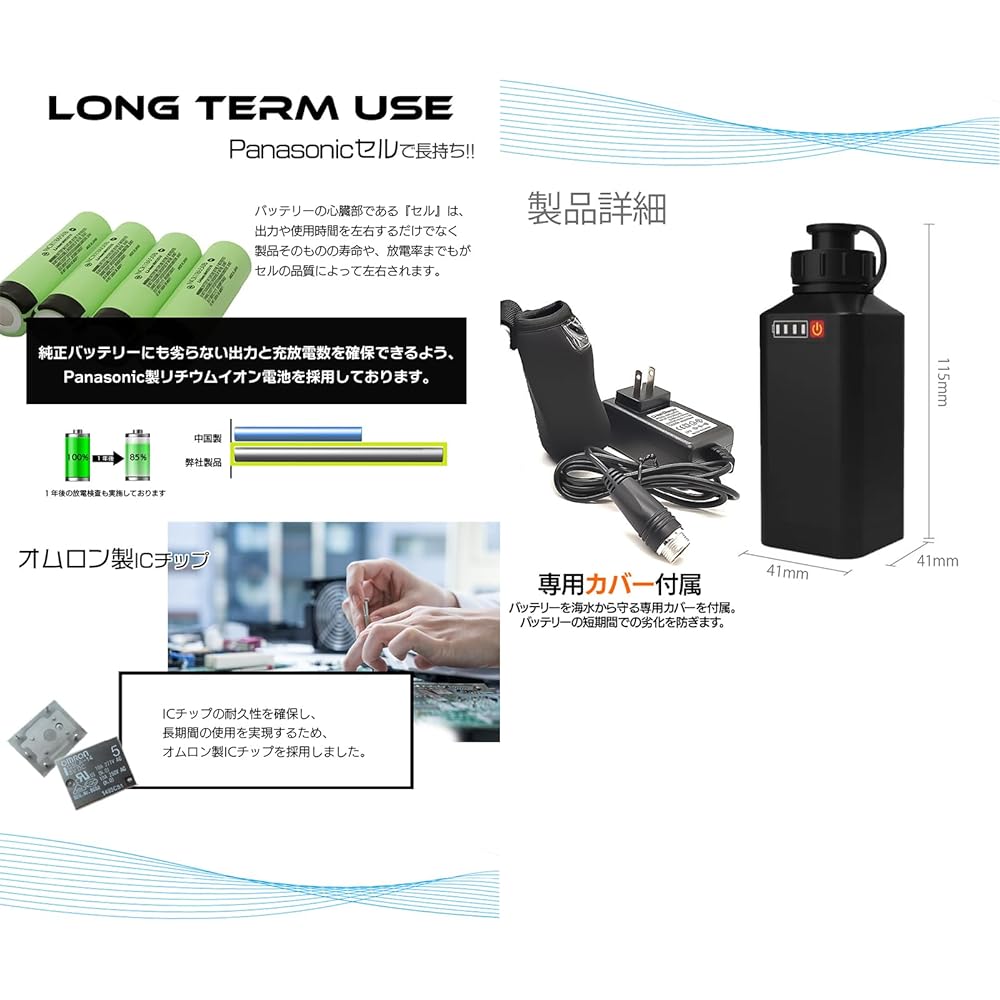 @NSS Daiwa Shimano Electric Reel Compatible BM Battery Level Display Body Holder Charger 3 Piece Set 14.8V 3500mAh Black
