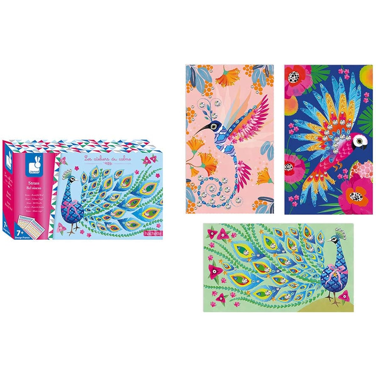 Janod Jewels Mosaic - Beautiful Birds 3 Boards and 2 Jewel Strass Sheets Arts and Crafts Kit for Kids