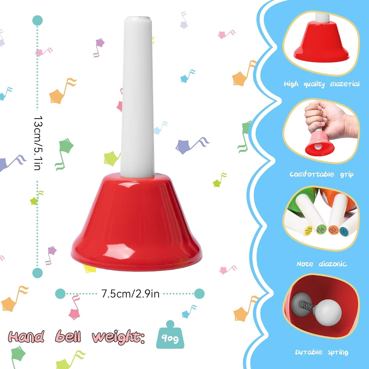 Handbells for Kids, 8 Notes, Musical Note Handbell Set with 17 Songbooks & 9 Note Cards, Musical Learning Instrument for Toddlers and Kids (Upgraded Version)