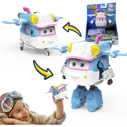 Super Wings - 5" Transforming Lime Plane Toy Vehicle Action Figure Season 11 & 12 New Characters From Plane to Robot 10 Levels Birthday Gift for 3 Years Old 4 Years 5 Years Old Boys Girls Preschoolers