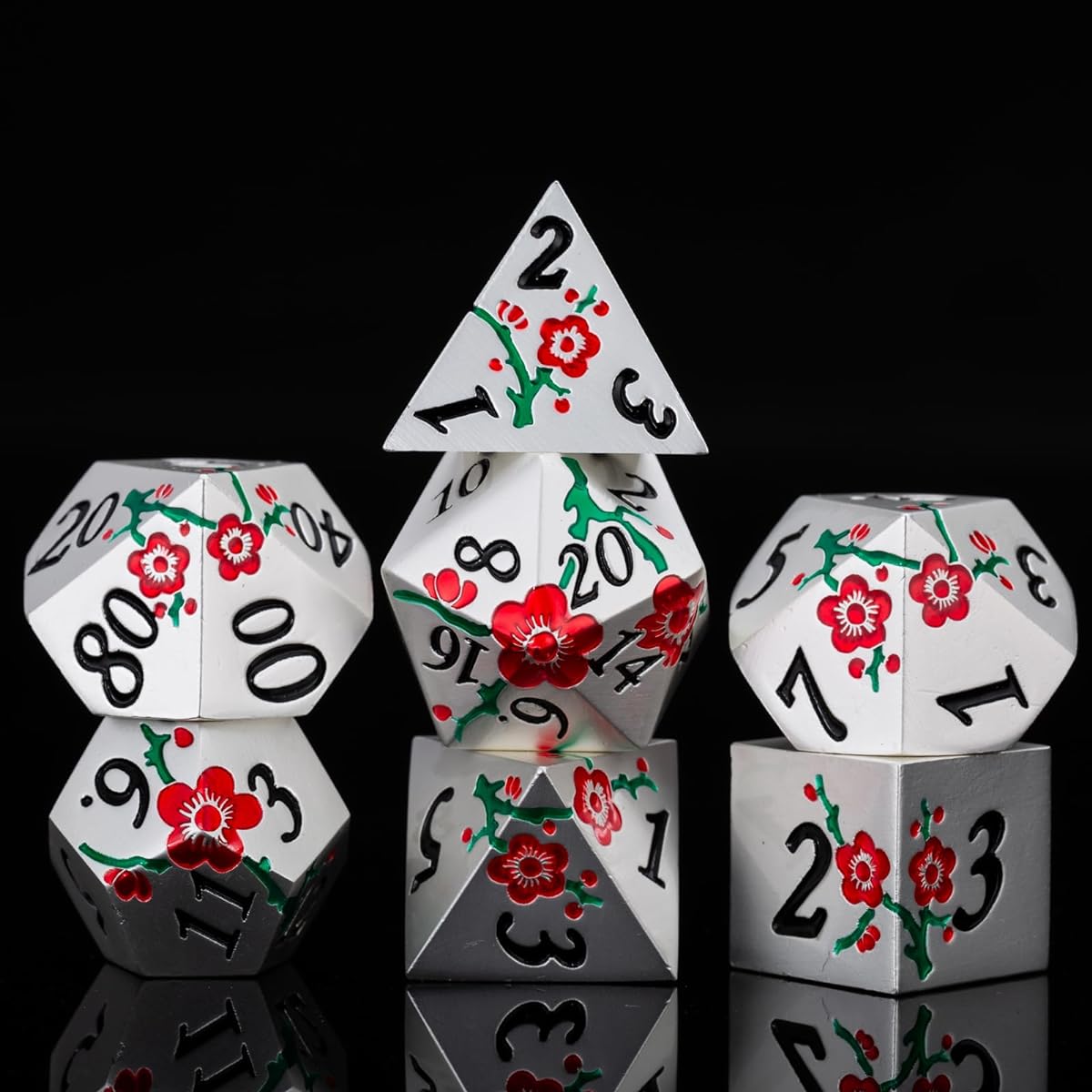 DND Dice Set Dungeons and Dragons Dice d20 Metallic Striped Dice with Gift Case Polyhedral Dice Set Tabletop Games D&D Dice MTG Pathfinder Role Playing Game (Silver Red-Green)