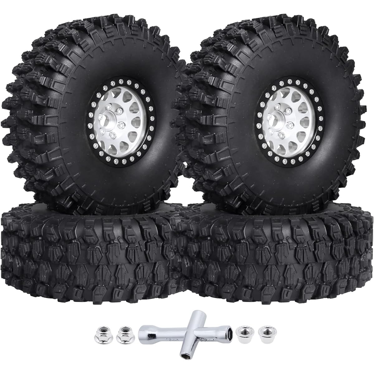 CrazyHobby 4pcs 1.9 Beadlock Wheels and Tires with Foam Inserts for Traxxas TRX-4 Axial SCX10 II Redcat Everest Gen7 Redcat Gen8 Most 1/10 RC Crawler Cars with 12mm Wheels Hexagonal Wheels (Color 4)