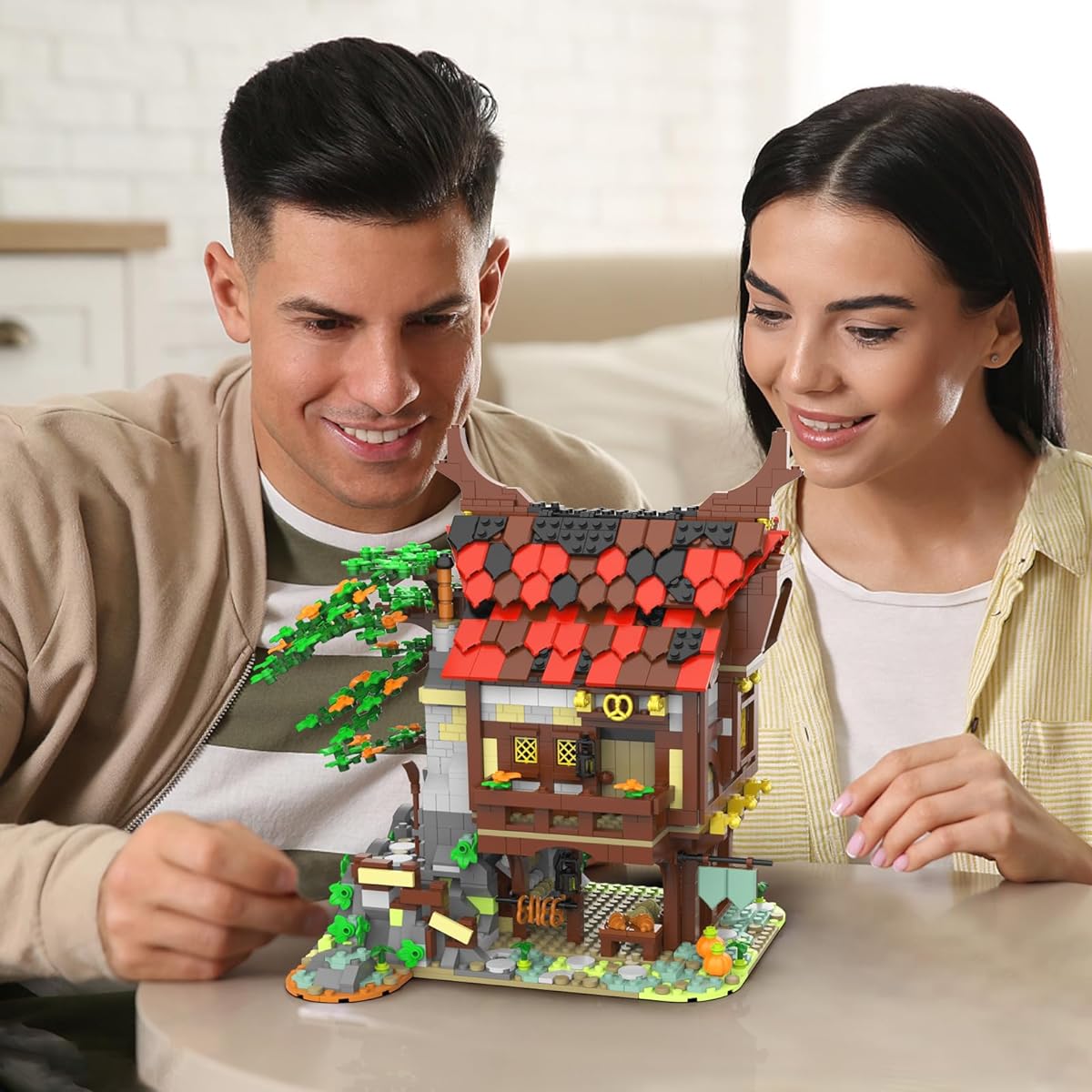 JMBricklayer Medieval Town Bakery Building Set 30111 Adult Modular Building House Kit Creative Street View Block Model Toy Collection Display Office Room Decoration for Teens/Adults