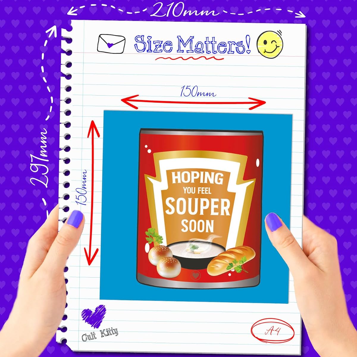 Cult Kitty - Hope You Feel Souper Soon - Funny Get Well Card for Him - Cute Get Well Card for Her - Mum Get Well - Dad Get Well Card - Get a Well Card for Your Husband or Wife - Get Well Soon