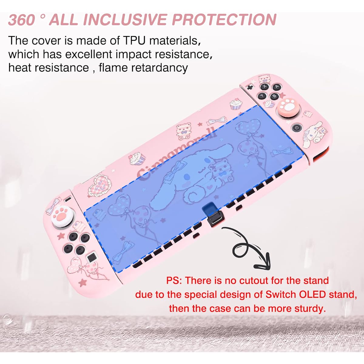 DLseego Cute Dog Switch OLED Protective Case Silicone Soft Cover Shockproof Pink Skin Joy Con Shell 4 Pieces Cat Claw Thumb Grip Cap