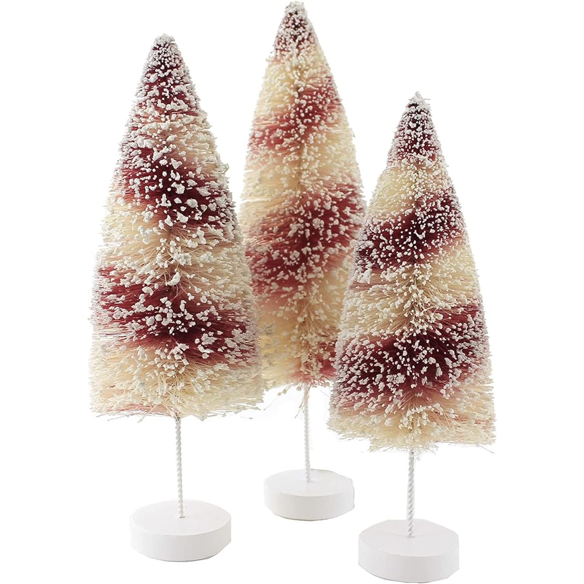 Snowy Candy Cane Bottle Brush Tree Figurines Set of 3