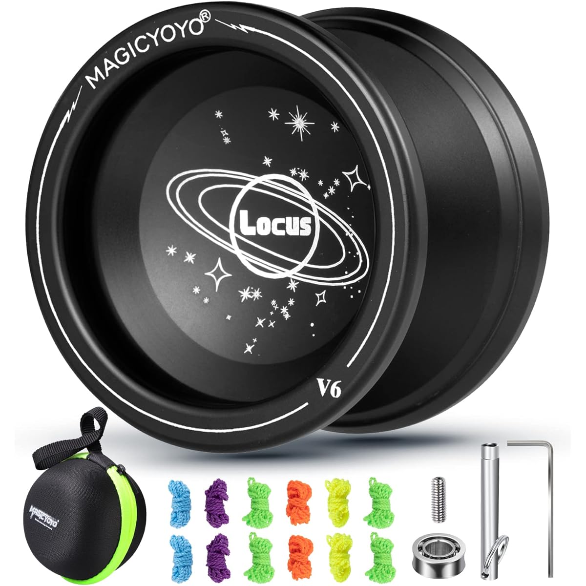 Responsive MAGICYOYO V6 Locus Metal Yoyo Aluminum Alloy Yoyo for Beginners Learners Kids Bag Glove 5 Rotating String (Black)