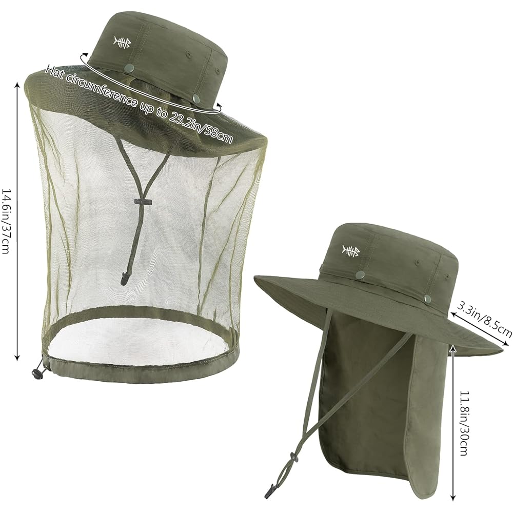 [Bassdash] Bassdash Bug Proof Hat, Insect Repellent, Wide Brim, Fishing Hat, Includes Sunshade Cloth, Hat with Net, Unisex