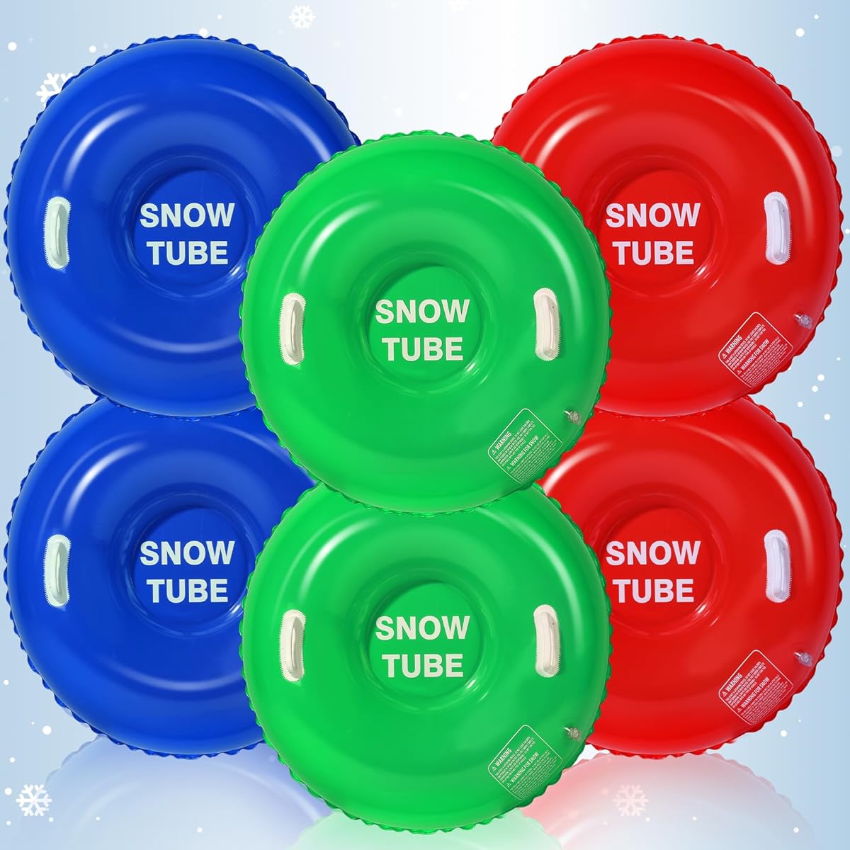 Syhood Snow Tube Sleds 6pcs Bulk 36" Inflatable Snow Sleds with Handles Heavy Duty Snow Tubes Large Snow Tubes for Kids Adults Winter Outdoor Sledding Skiing Winter Sports Fun