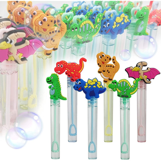 24 Dinosaur Mini Bubble Wands for Kids (6 Styles) Cute Dinosaur Theme Birthday Party Favors, Pinata Suckers, Goodie Bag Fillers, School Class Giveaways, Summer Outdoor Birthday Gifts for Girls Boys