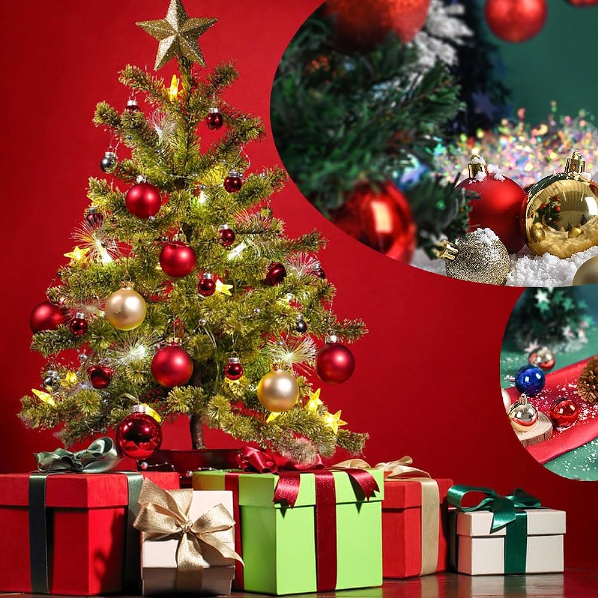 RELONGGI 24 Pieces 1.5 Inch Sticky Christmas Ball Ornaments Holiday Hanging Balls 3 Styles Shatterproof (Orange)