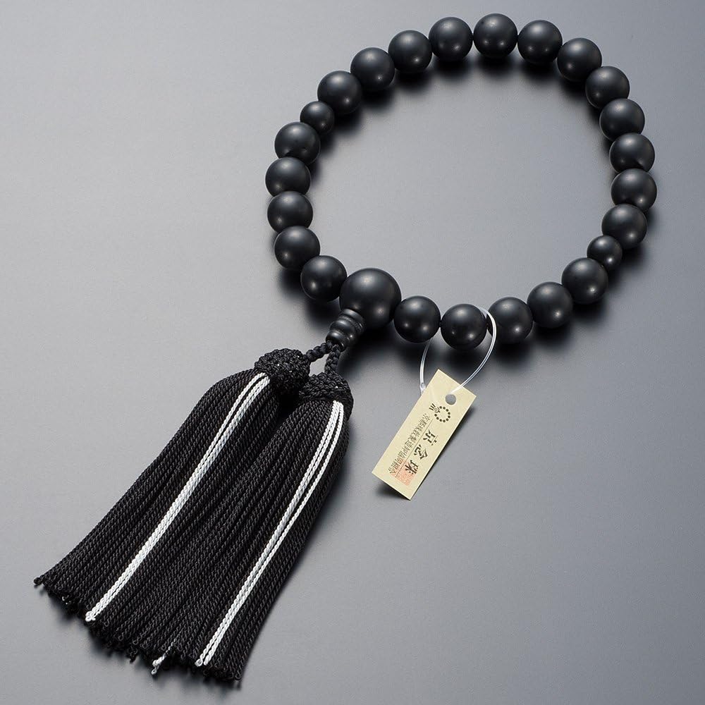 [Butsudanya Takita Shoten] Kyoto prayer beads for men, black onyx (matte), 22 beads, pure silk head tassel, beads bag included Men's prayer beads that can be used by all sects, certificate included