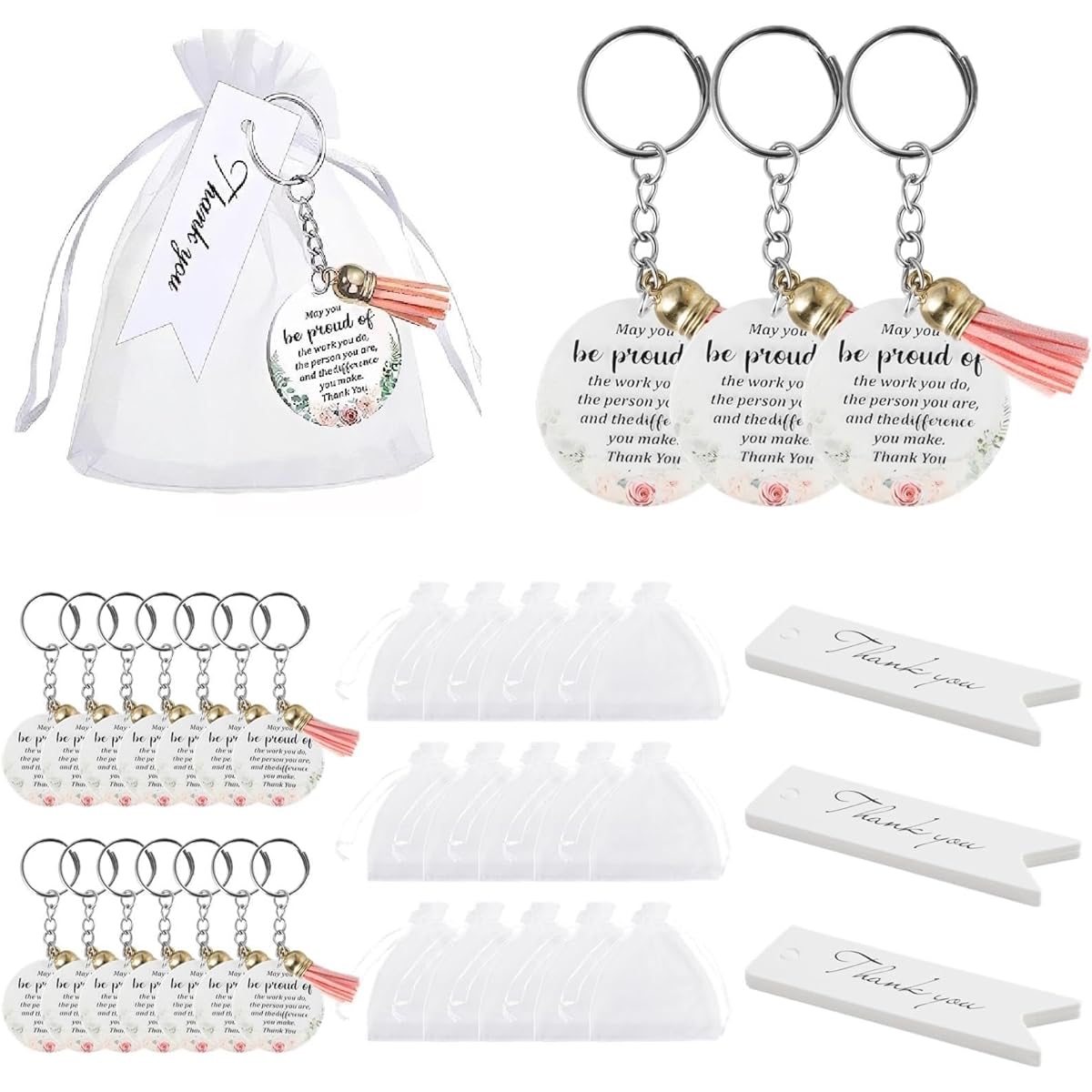 48 Sets Thank You Gifts Bulk Thank You Acrylic Keychains Funny Thank You Cards Employee Appreciation Gifts Inspirational Greeting Notes Tassel Keychains for Coworkers Teachers Students, Clear, One Size