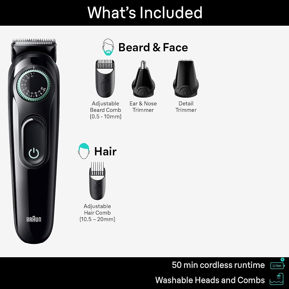 Braun All-in-One Style Kit Series 3 3450 5in1 Trimmer Beard Trimmer Ear Nose Trimmer Clipper Others Super Sharp Blade Washable in 40 Lengths