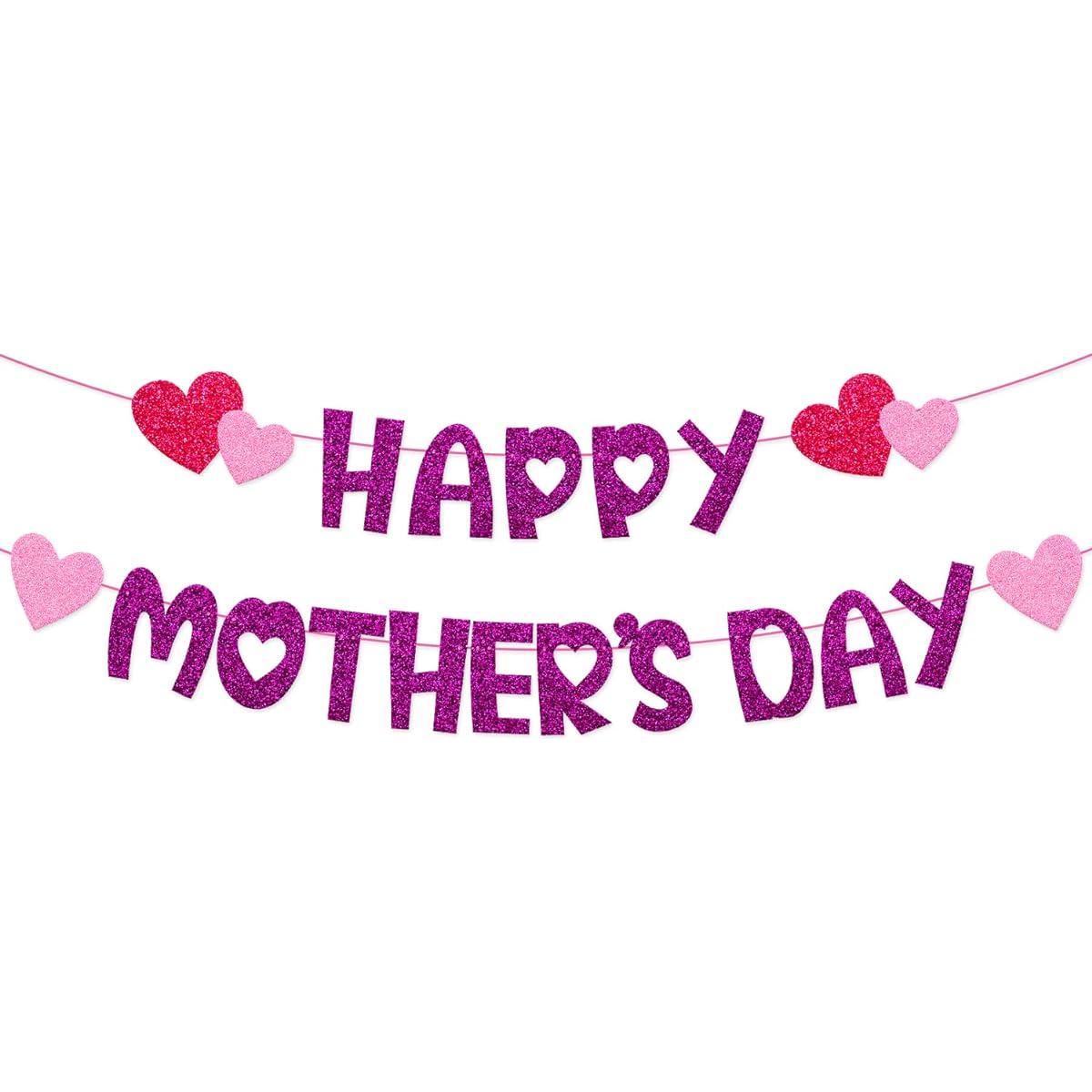 Levvcirki Happy Mother's Day Banner, Heart Flower Crown Theme Party Decorations for Women, Happy Mother's Day Celebration Supplies