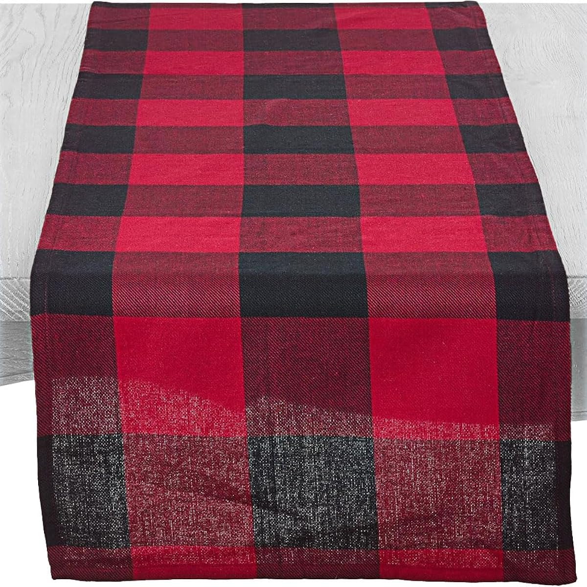 SARO LIFESTYLE 9025.R1690B Birmingham Collection Buffalo Check Design Cotton Table Runner 16" x 90" Red