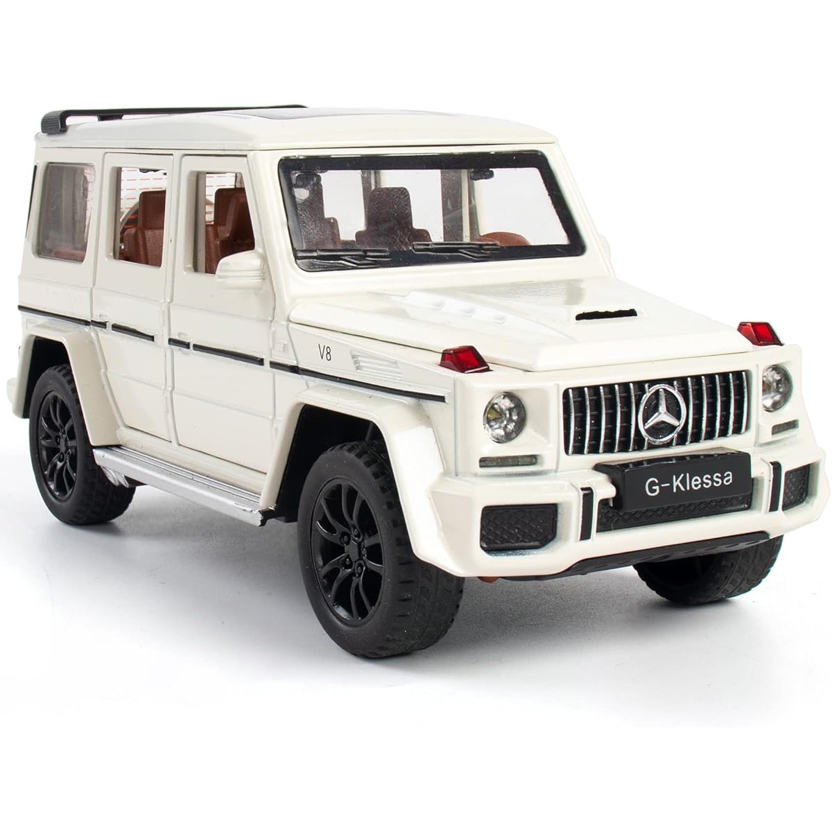 iLooboo Alloy Collectible White Benz G63 AMG Toy Vehicle Pull Back Diecast Car Model with Lights and Sounds