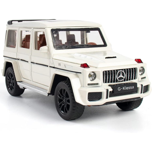 iLooboo Alloy Collectible White Benz G63 AMG Toy Vehicle Pull Back Diecast Car Model with Lights and Sounds