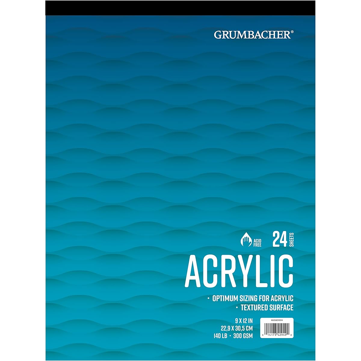 Grumbacher 9" x 12" Acrylic Tape Bound Paper Pad, 140lb/300GSM, 24 White Sheets/Pad, 1 of Each (460801014)