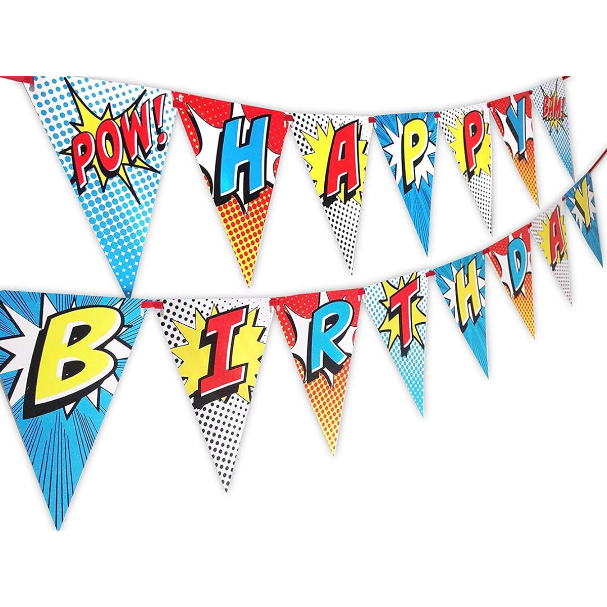 POP Party Ink Superhero with String Happy Birthday Banner Pennants Superhero Party Supplies Superhero Decorations Red
